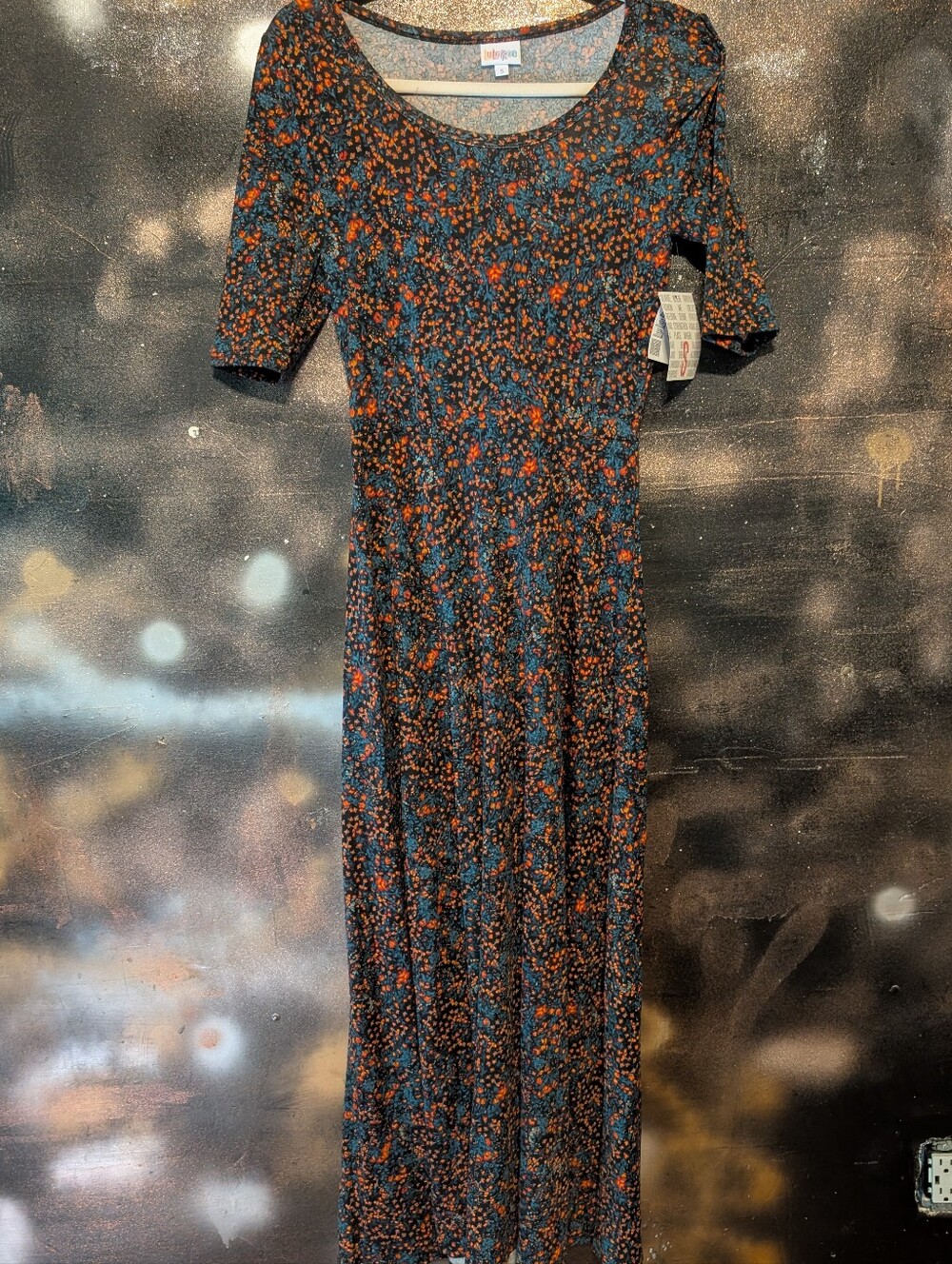 LuLaRoe Black Maxi Dress with Orange and Teal Floral Print
